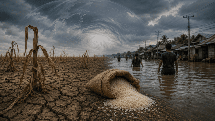 El Niño prináša svetu extrémne výkyvy počasia – od sucha a neúrody až po ničivé záplavy. Ilustračná snímka ukazuje, ako klimatický jav zasahuje poľnohospodárstvo, potravinovú bezpečnosť aj život ľudí. FOTO: vygenerované AI ChatGPT