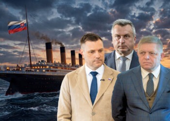 Koaličný „Titanic“ Roberta Fica (vpravo) pokračuje v plavbe napriek dlhodobým sporom, ultimátam a osobným konfliktom vo vládnej koalícii. Predseda SNS Andrej Danko (hore v strede) sa už dlhšie sporí s ministrom životného prostredia Tomášom Tarabom (vľavo), no ani opakované hádky a vzájomné útoky zatiaľ vládu nerozbili. Jej aktérov naďalej drží pokope najmä spoločný záujem udržať si moc a vplyv.
FOTO: SITA/Milan Illík, MIRRI SR. FOTOKOLÁŽ: redakcia