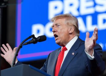 Donald Trump tlačí na Ukrajinu, aby prestala útočiť na ruské rafinérie, a s Putinom sa dohodol na dodávkach nafty. Tento obchod však vyvoláva odpor aj medzi republikánmi. Na snímke je americký prezident na predvolebnom mítingu v Clarksville v štáte Tennessee počas uplynulého víkendu. FOTO: SITA/AP/Alex Brandon